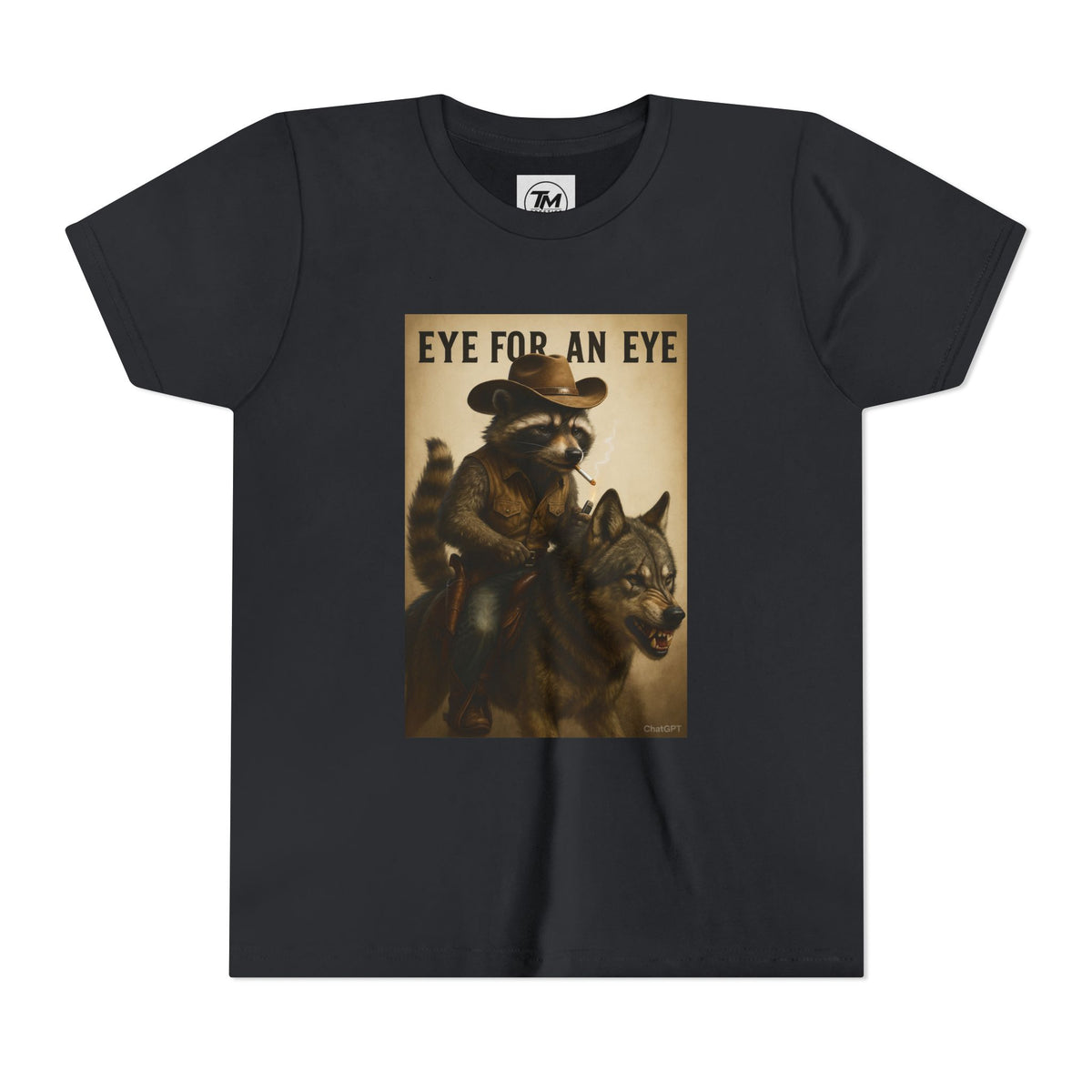 Youth T-Shirt – "Eye for an Eye" Raccoon Rider Graphic Tee
