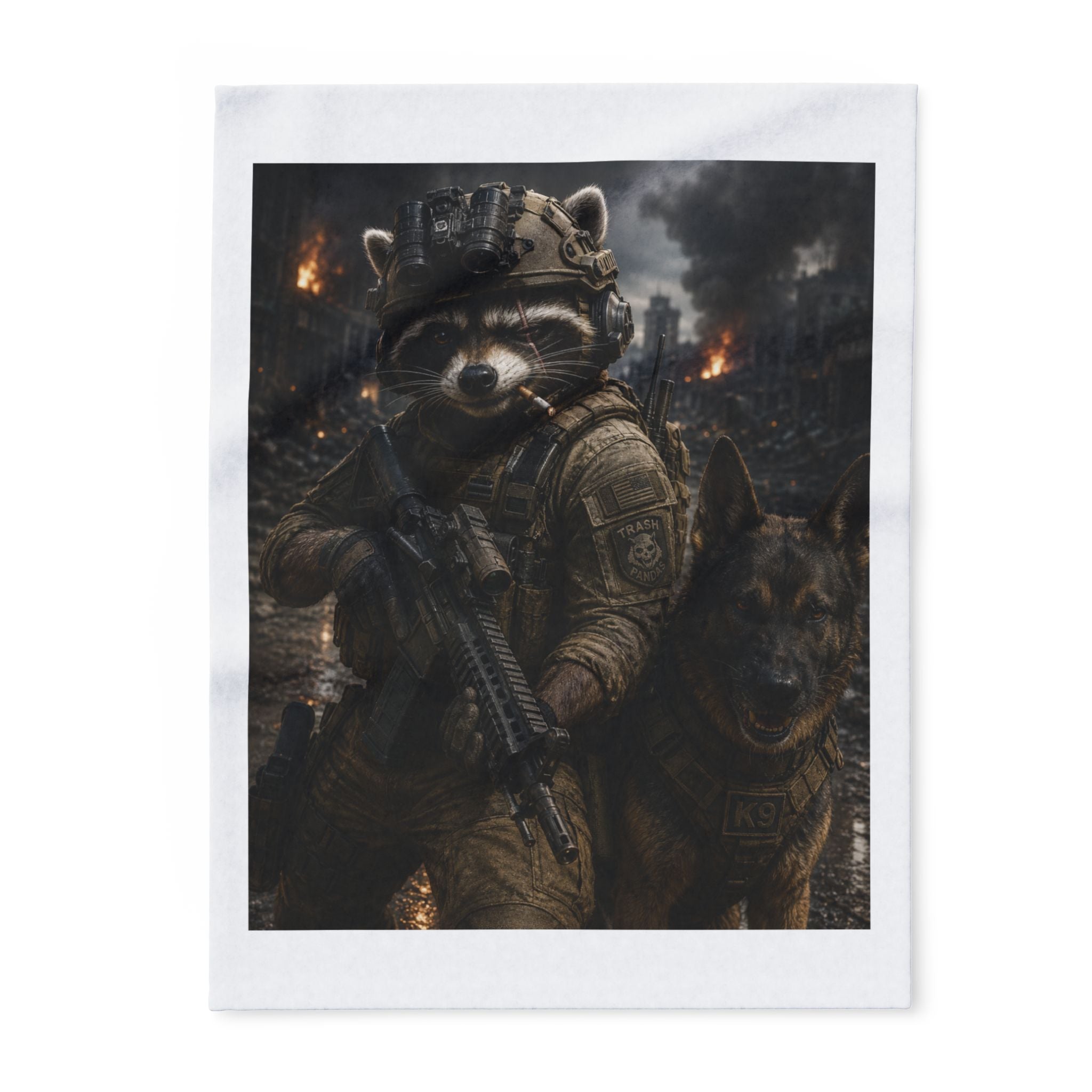Tactical Raccoon Fleece Blanket — Military K9 Cozy Throw