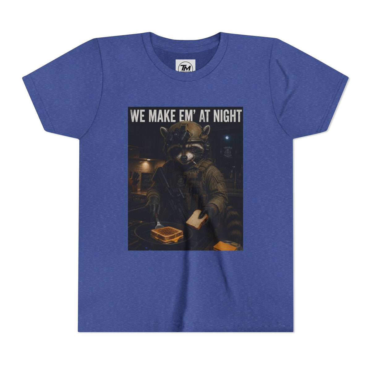 Youth Tee — "We Make Em' at Night" Raccoon Chef Graphic
