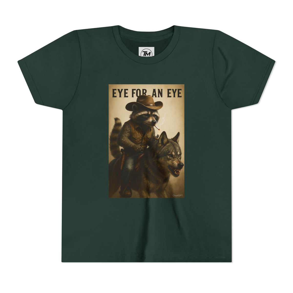Youth T-Shirt – "Eye for an Eye" Raccoon Rider Graphic Tee