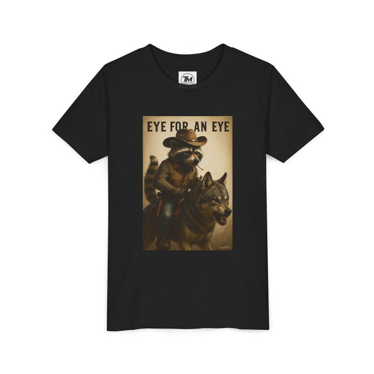 Youth T-Shirt – "Eye for an Eye" Raccoon Rider Graphic Tee