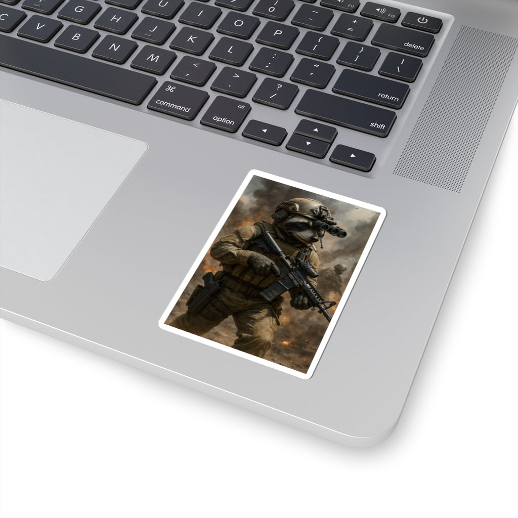 Tactical Raccoon Soldier Sticker — Military Gamer Vinyl Kiss-Cut Decal