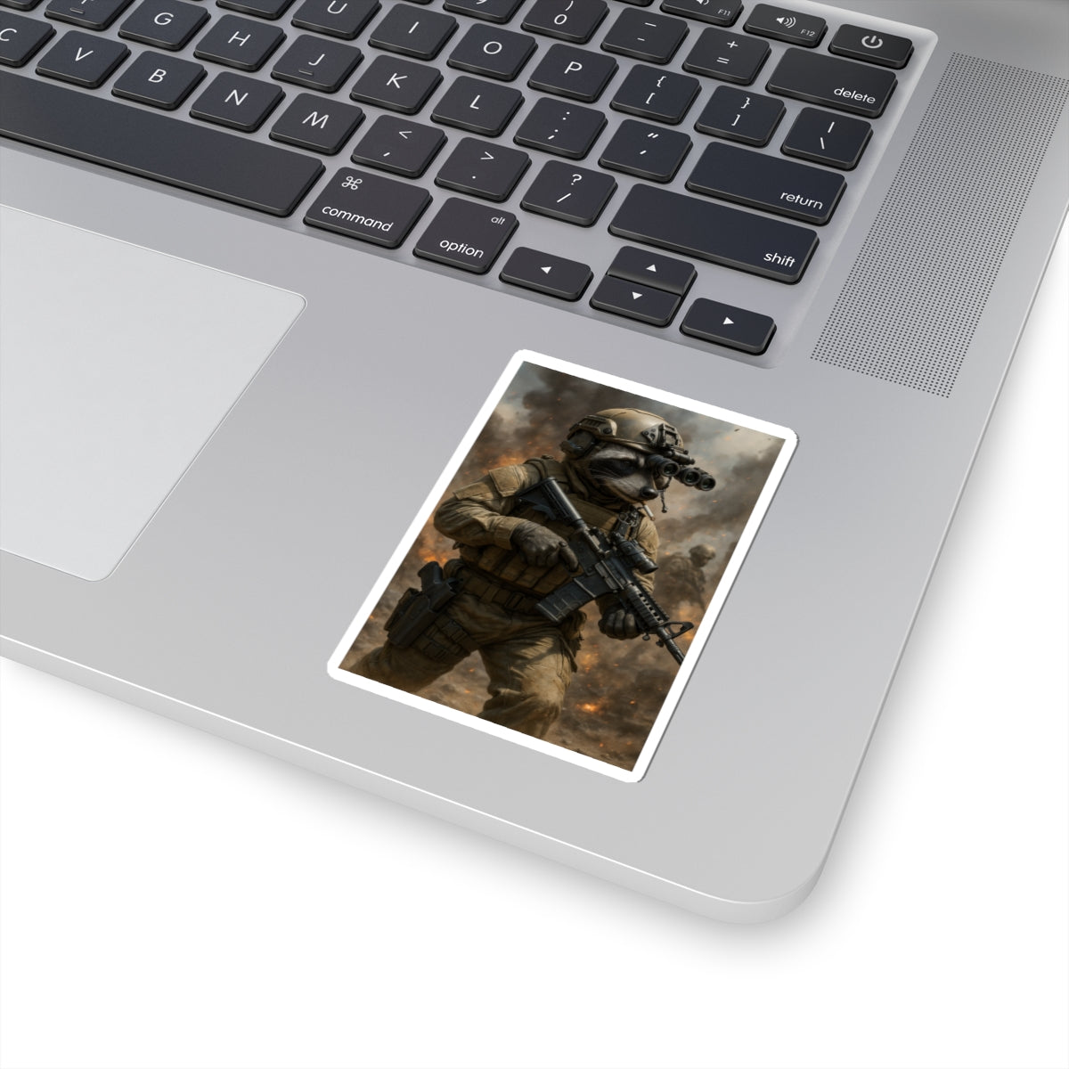 Tactical Raccoon Soldier Sticker — Military Gamer Vinyl Kiss-Cut Decal