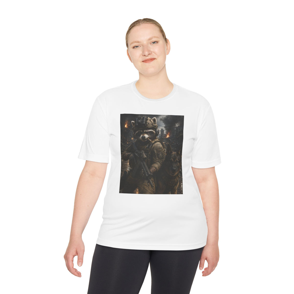Tactical Raccoon K9 Graphic Tee — Dark Space Explorer Shirt