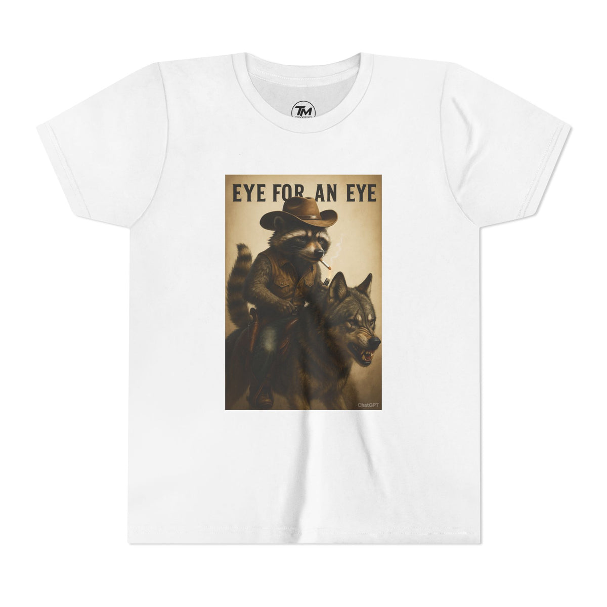 Youth T-Shirt – "Eye for an Eye" Raccoon Rider Graphic Tee
