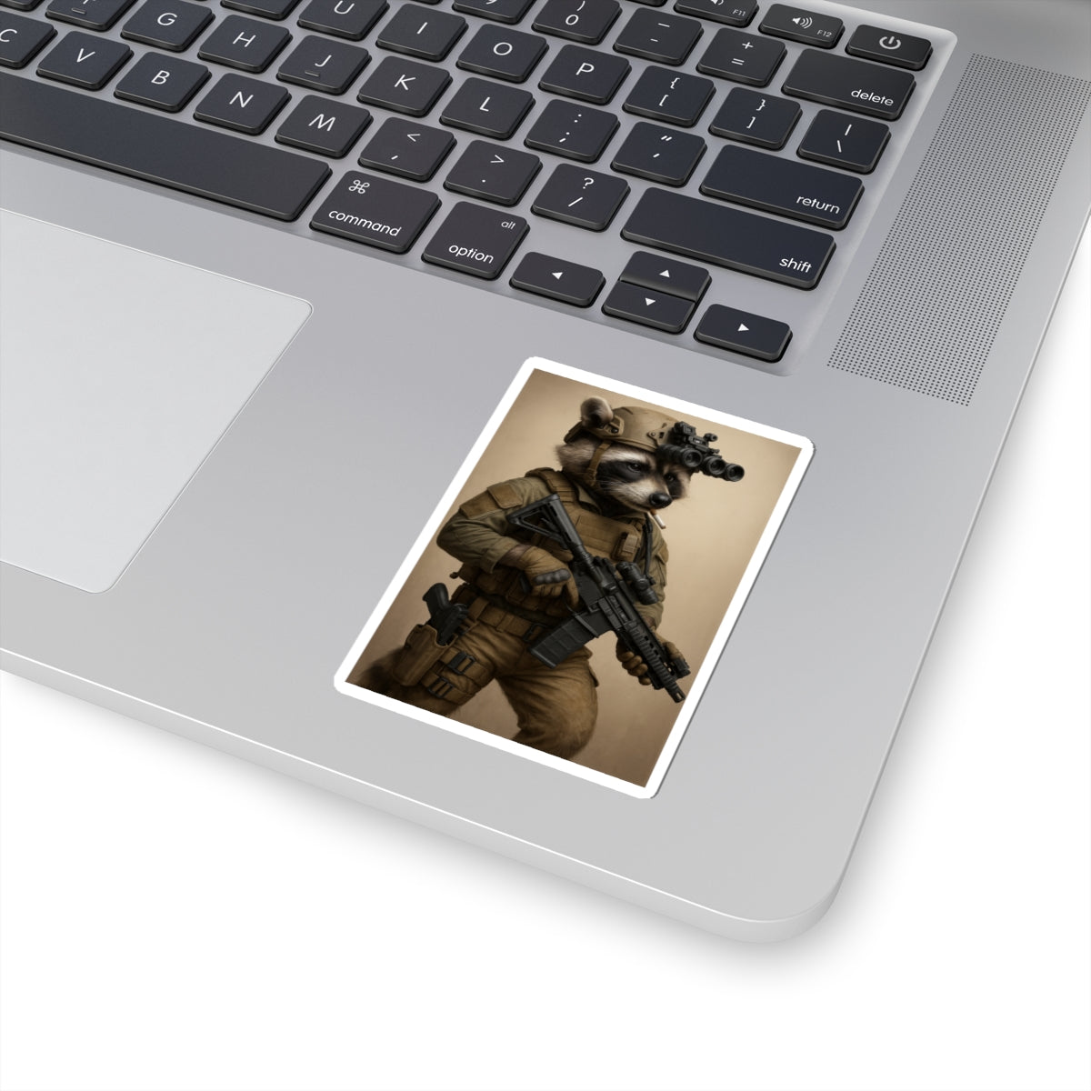 Tactical Raccoon Sticker — Military Soldier Animal Vinyl Kiss-Cut Decal