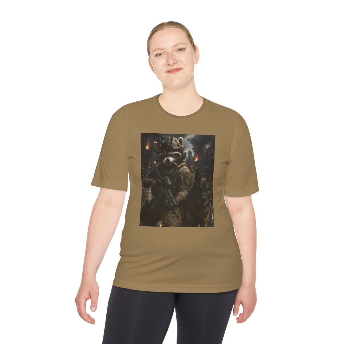 Tactical Raccoon K9 Graphic Tee — Dark Space Explorer Shirt