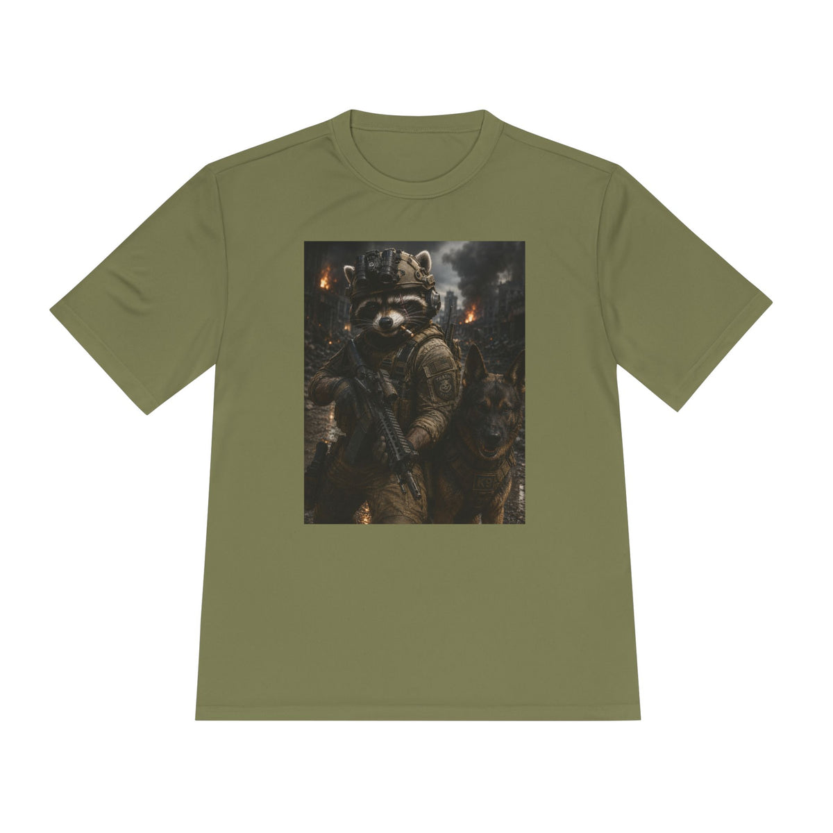 Tactical Raccoon K9 Graphic Tee — Dark Space Explorer Shirt