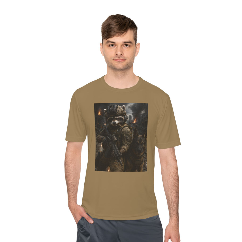 Tactical Raccoon K9 Graphic Tee — Dark Space Explorer Shirt