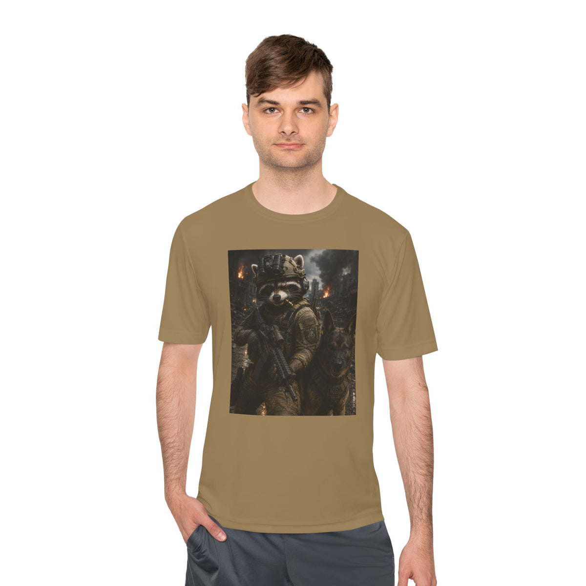 Tactical Raccoon K9 Graphic Tee — Dark Space Explorer Shirt