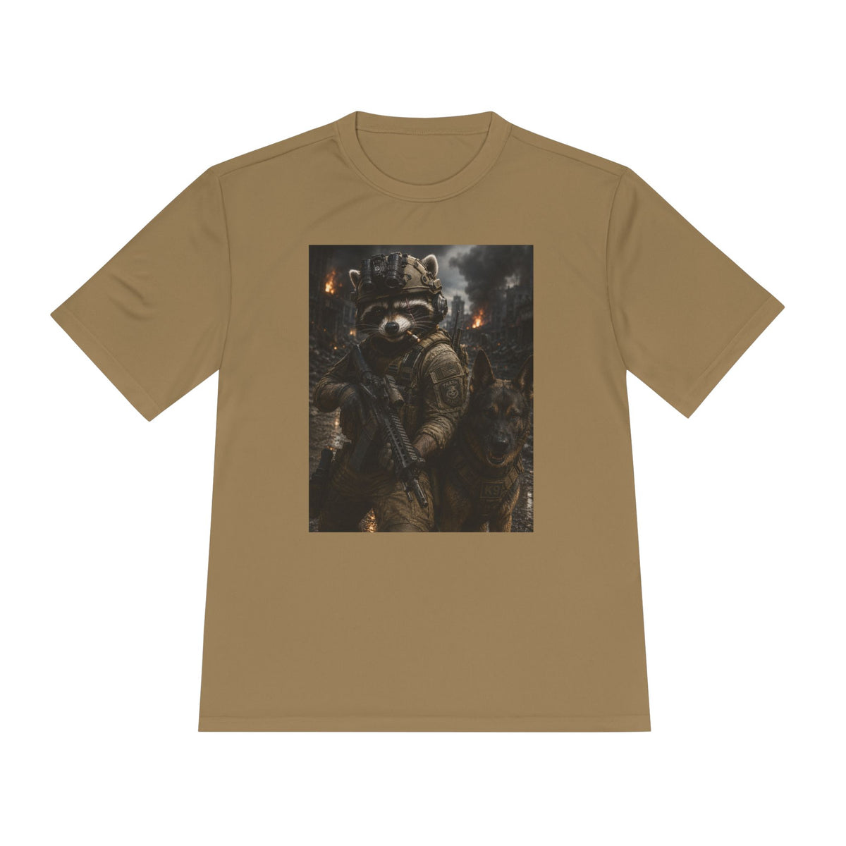 Tactical Raccoon K9 Graphic Tee — Dark Space Explorer Shirt