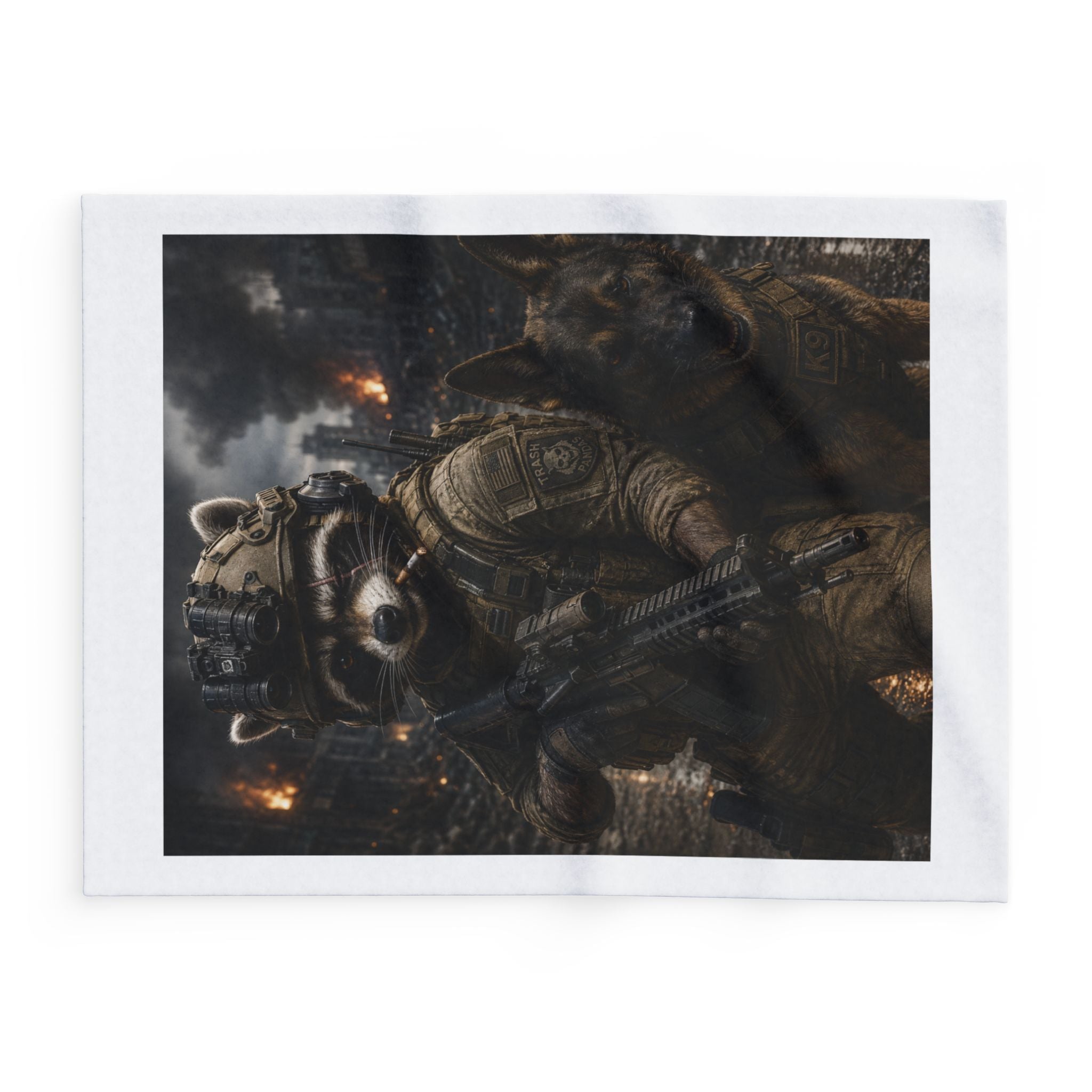 Tactical Raccoon Fleece Blanket — Military K9 Cozy Throw