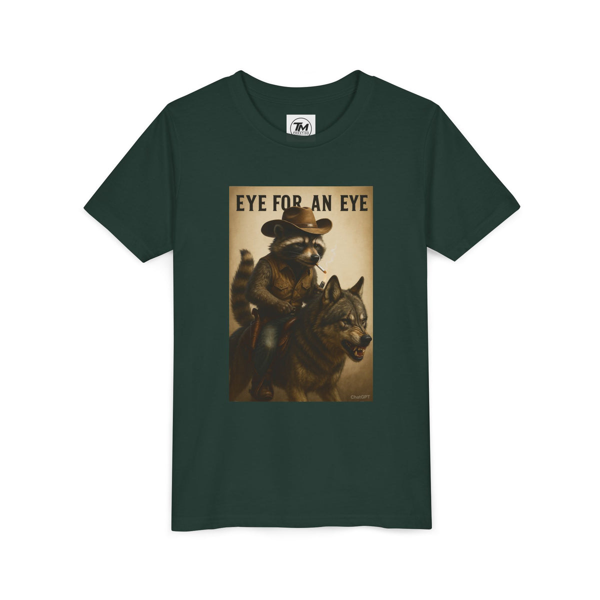 Youth T-Shirt – "Eye for an Eye" Raccoon Rider Graphic Tee